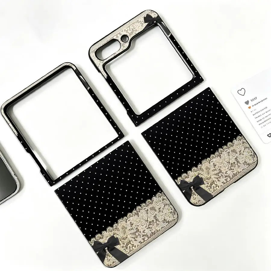 Case for Motorola Razr 70 50 70 Plus 60 Ultra 50/60 Back Phone Cover Luxury Funda Lace Polka Dot Bow