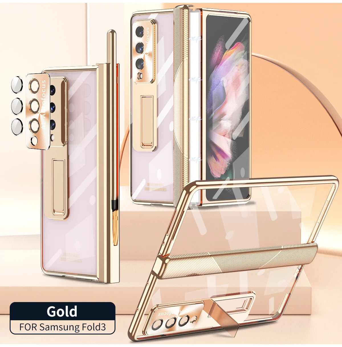 With Pen Plating Clear Magnetic Case For Samsung Galaxy Z Fold 7 6 5 4 3 Kickstand 360 Full Screen Protector Film Folding Cover