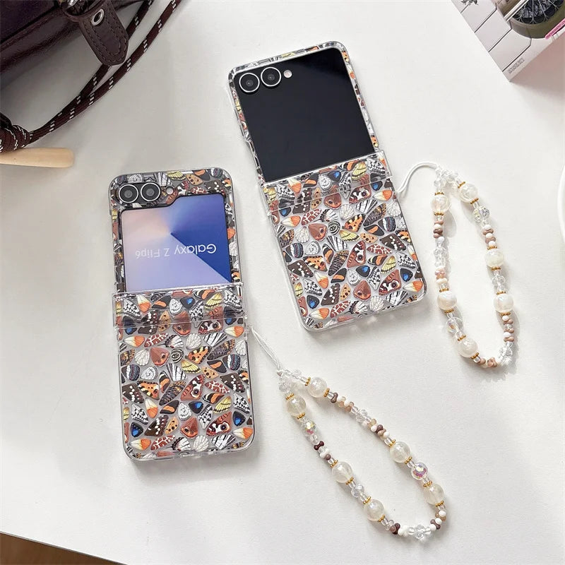 Fashion Butterfly Wings Phone Case For Samsung Galaxy Z Flip 7 6 5 4 3 Flip6 Flip7 Cover with Chain Cute Hinge Cases Flip6 Funda