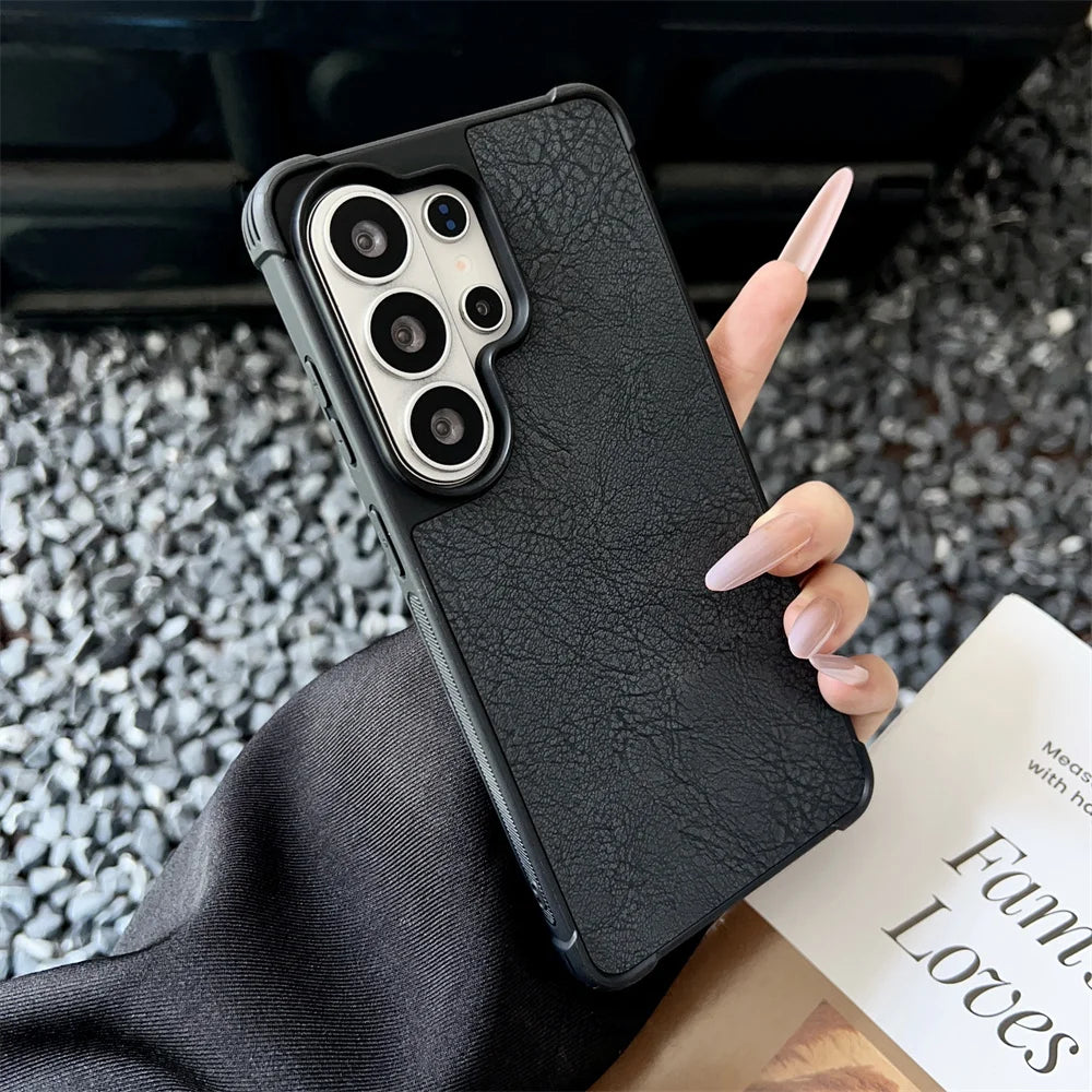 Luxury Leather Hybrid PC Armor Phone Case For Samsung S26 Ultra Plus S26Plus s26Ultra Shockproof Bumper Protection Back Cover