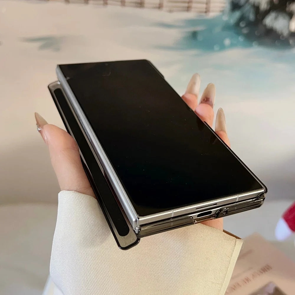 For Samsung Galaxy Z Fold 7 6 5 4 Case Magnetic Leather Deer Pattern Hinge Thin Shockproof PC Wireless Charge Cover For ZFold7