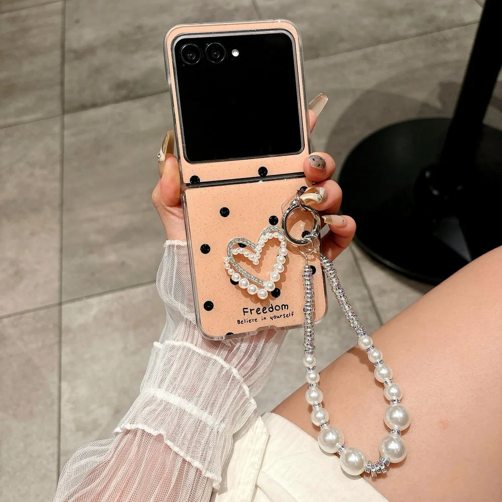 Polka Dot Glitter DIY Love Pearl Bracelet Phone Case For Motorola Razr 60 Ultra Moto Razr 60 2025 50 protect Cover