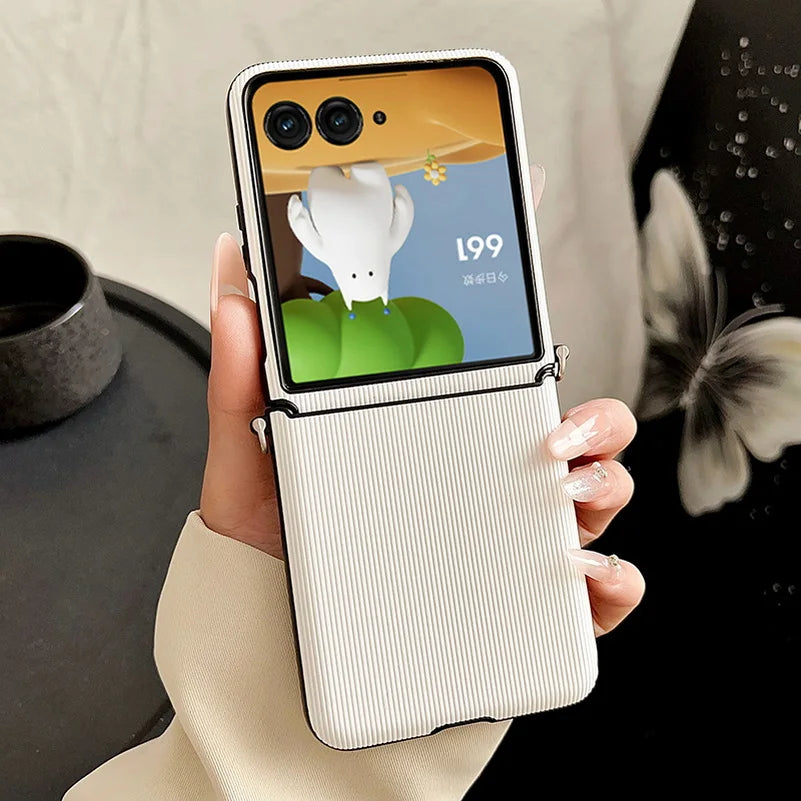 Vertical Bar Textured Candy with Side Buckle Phone Cases For Motorola Moto Razr 60 50 Ultra Razr60  Shockproof Protective Cover