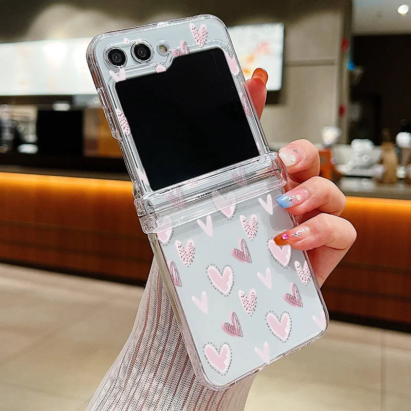 For Samsung Galaxy Z Flip7 FE Flip6 Case Love Pattern Shockproof Clear Folding Phone Case For Samsung Galaxy Z Flip 7 6 5 4 3 5G