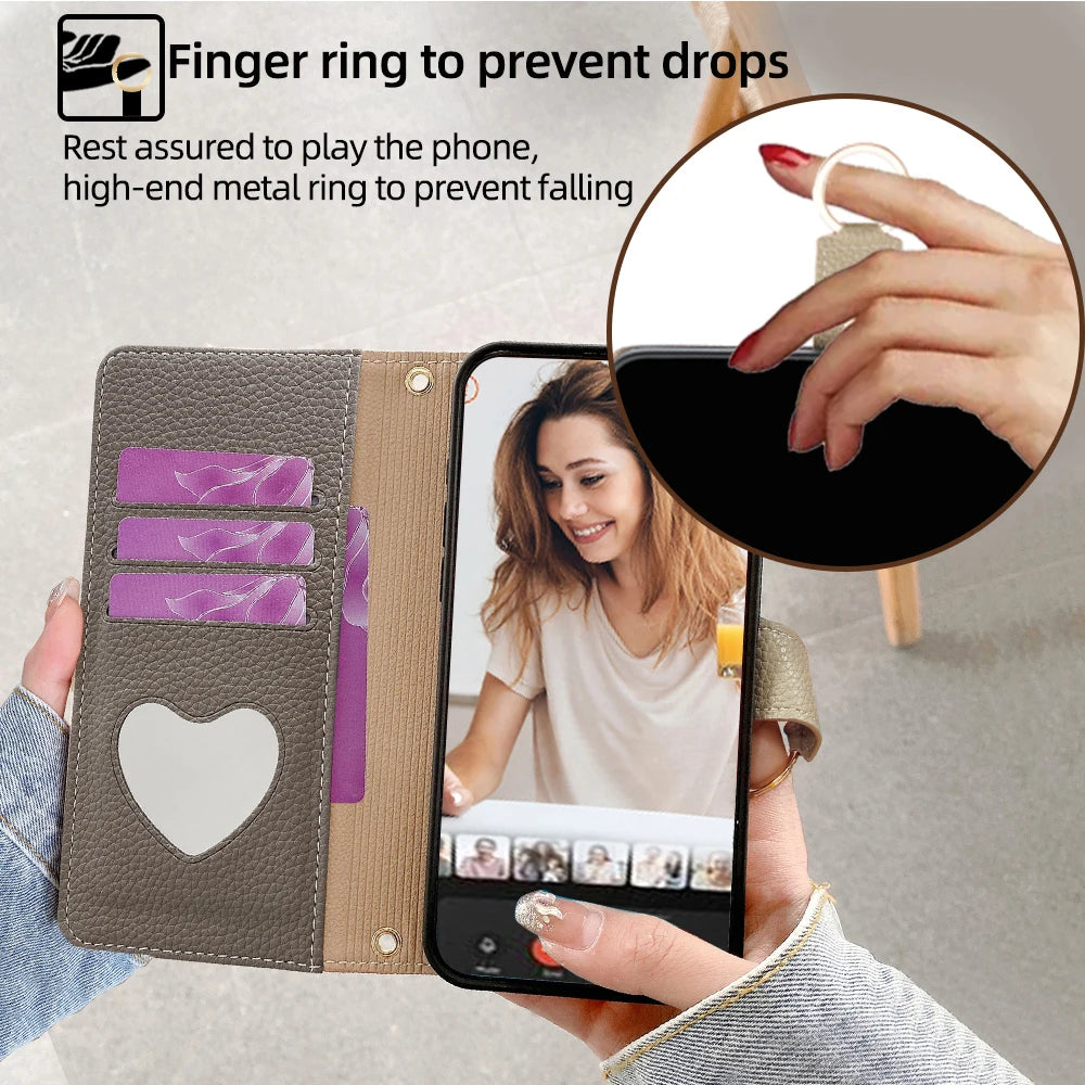 Flip Leather Crossbody Case for Motorola E14 G64 G64Y G85 G54 Moto G Power G Play G 5G 2024 Protect Cover Mini mirror Card Slots