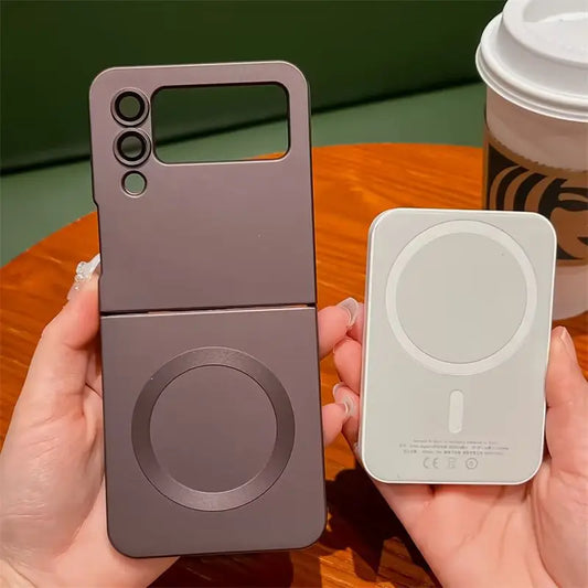 for Samsung ZFlip 4 Luxury for Magsafe Matte Case for Samsung Galaxy Z Flip 6 4 3 5 7 Flip4 Wireless Charger Soft Silicone Cover