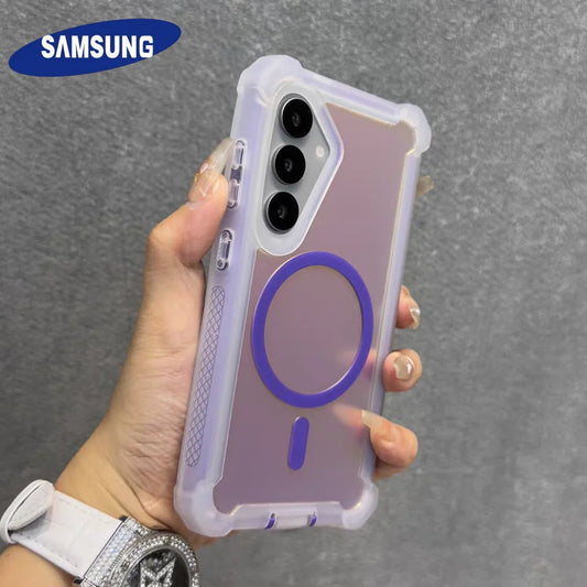 Shockproof Magnetic Changing Color Case for Samsung Galaxy S25Ultra S24 Plus A55 Double Layer Armor For Magsafe Protect Cover