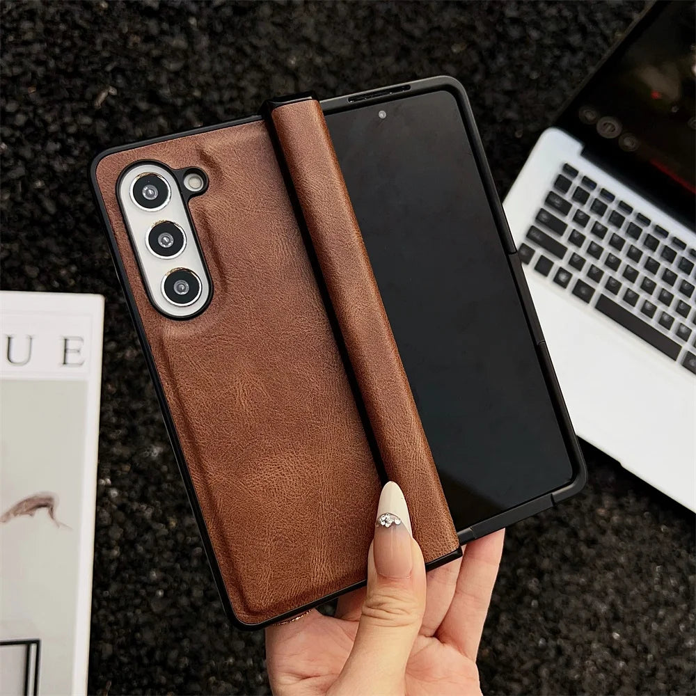Business PU Leather Case For Samsung Galaxy Z Fold 7 6 5 4 Detachable Medium Axis Protection Mobile Phone Cover
