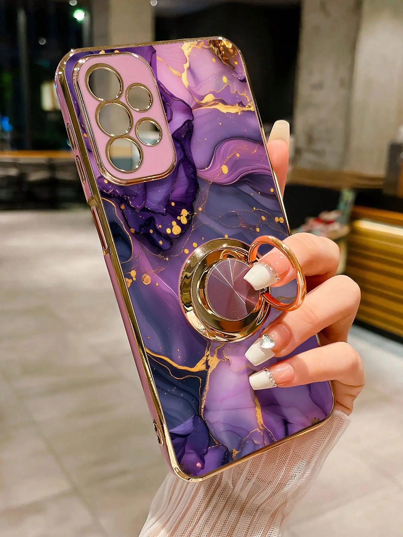 Luxury Plating Marble Pattern 360°Ring Holder Phone Case For Samsung Galaxy S25 Ultra S24 S23 FE S22 S21 S20 S10 Plus Back Cover