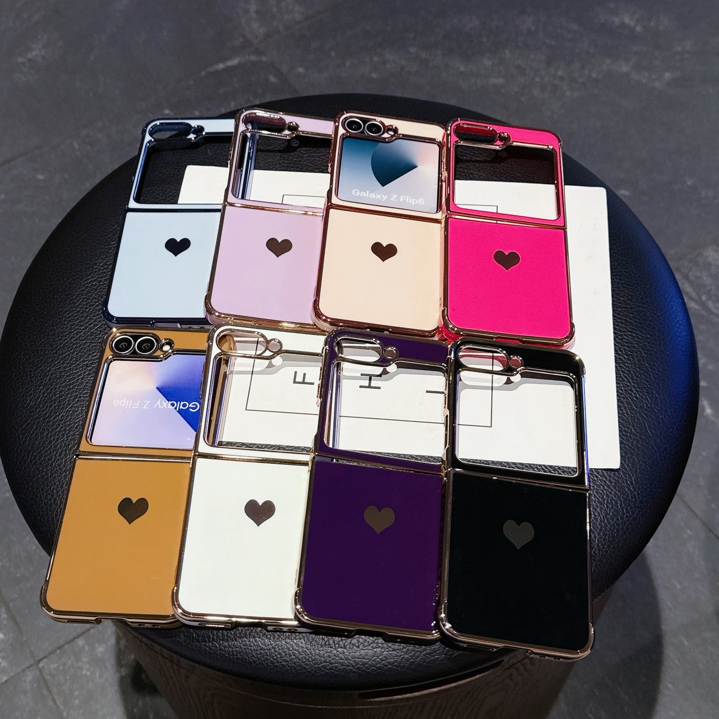 For Samsung Galaxy Z Flip 7 FE 6 5 Love Heart Pattern Fold Phone Case Luxury Electroplated Shockproof Soft Cover