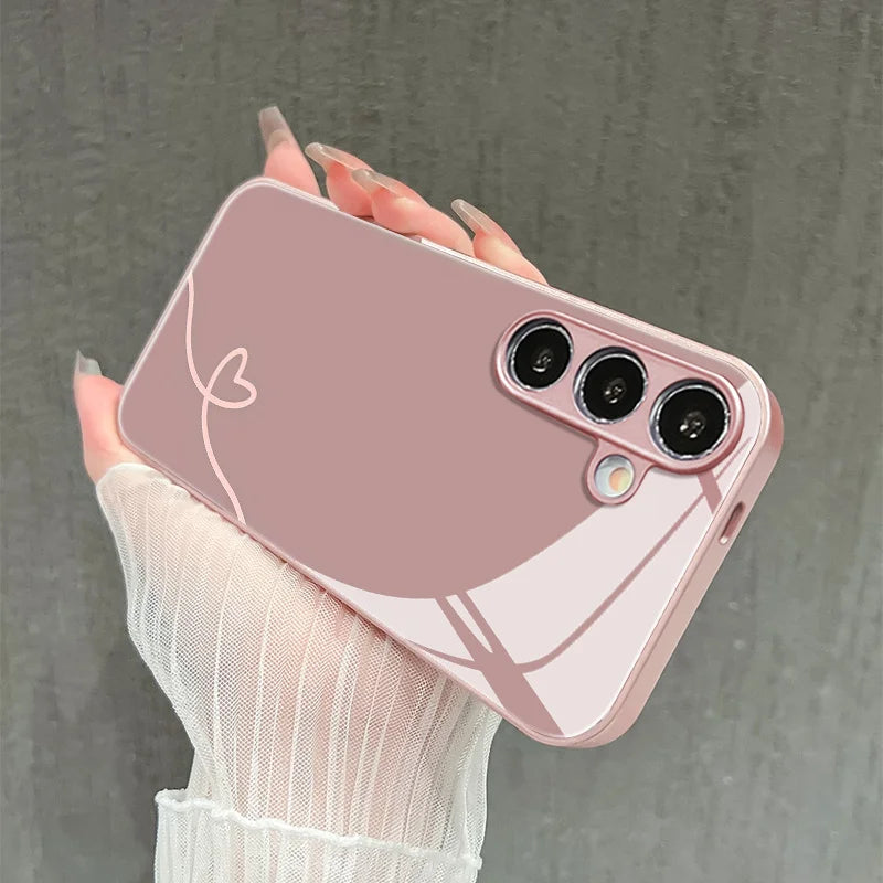 Line heart-shaped electroplated glass phone case suitable for Samsung GalaxyS26 S25 S24 S23 S22 S20S11S10FE/Ultra/Plus anti drop