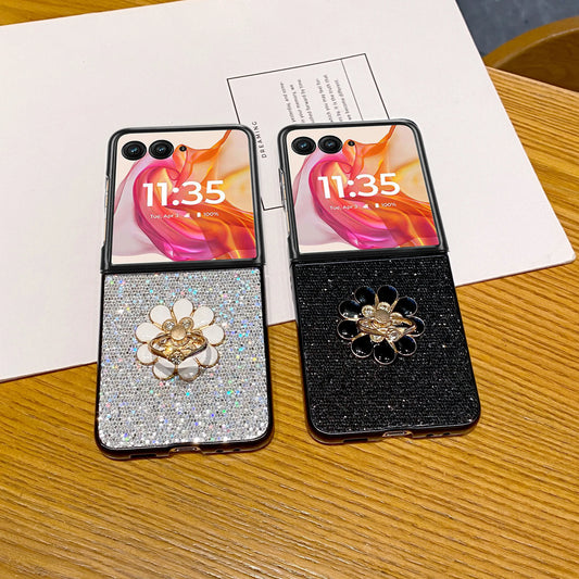 Luxury Sparkling Starlight Sparkling Flower Ring Buckle Phone Case Motorola Razr 50 40 60 Ultra +2025 + 2024 Glitter Stand Cover