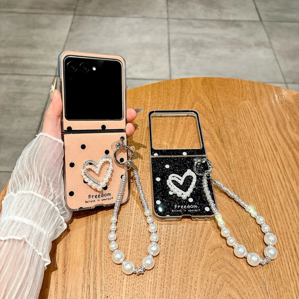 Polka Dot Glitter DIY Love Pearl Bracelet Phone Case For Motorola Razr 60 Ultra Moto Razr 60 2025 50 protect Cover