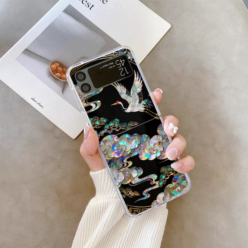 Stylish Dragon Leopard Marble Texture Clear Phone Case for Samsung Galaxy Z Flip 7 Flip 6 5 4 3 Folding Cover for Z Flip7 Flip5