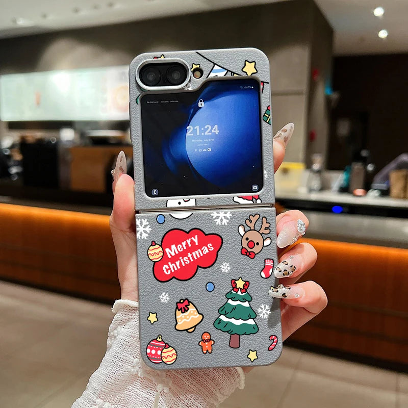 Merry Christmas Print Phone Case For Samsung Galaxy Z Flip 7 4 5 6 3 5G Folding Soft TPU Cover For Samsung Z Flip7 Flip6 Flip5