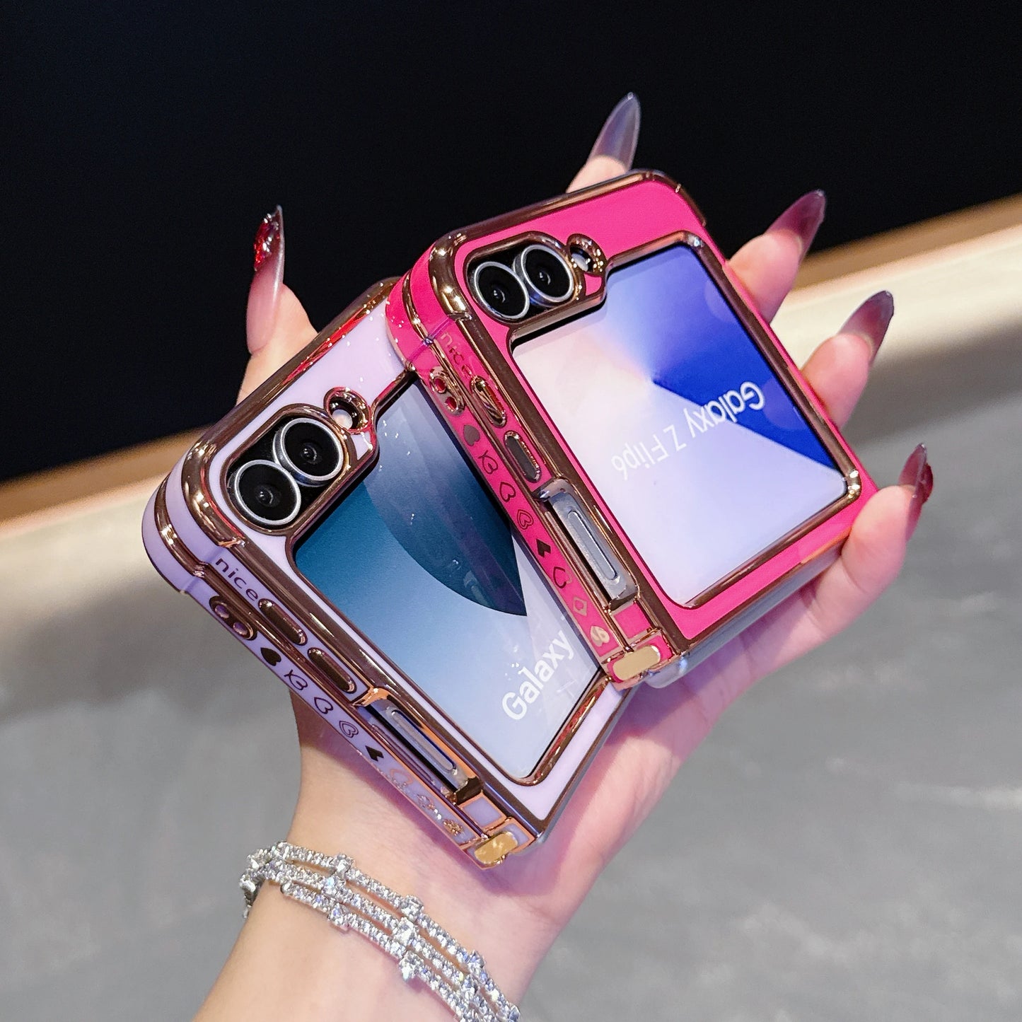 For Samsung Galaxy Z Flip 7 FE 6 5 Love Heart Pattern Fold Phone Case Luxury Electroplated Shockproof Soft Cover