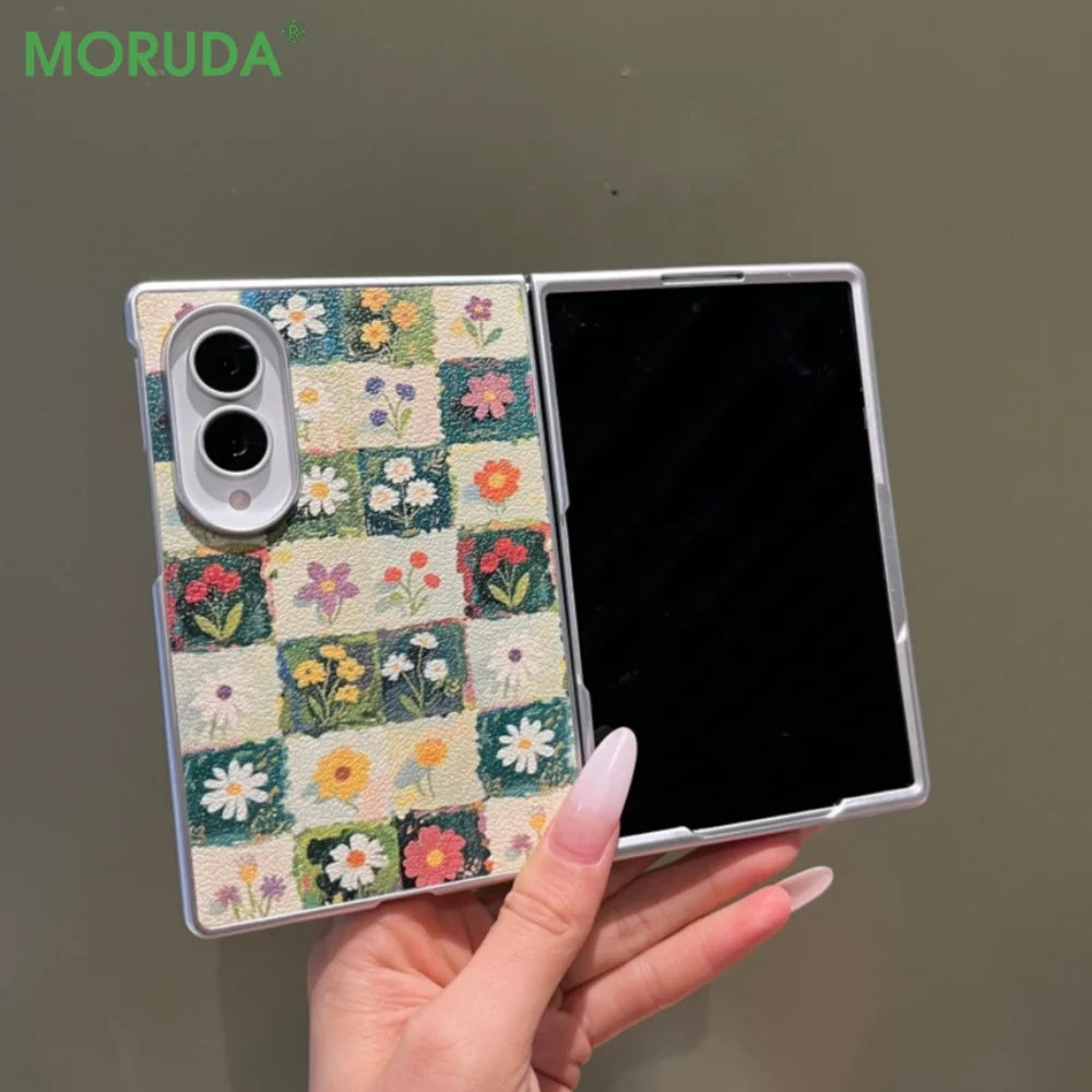 Plating Oil Painting Colorful Flower PU Leather Case for Samsung Galaxy Z Fold 8 Ultra Shockpoof Cover for zfold8 Wide Shell