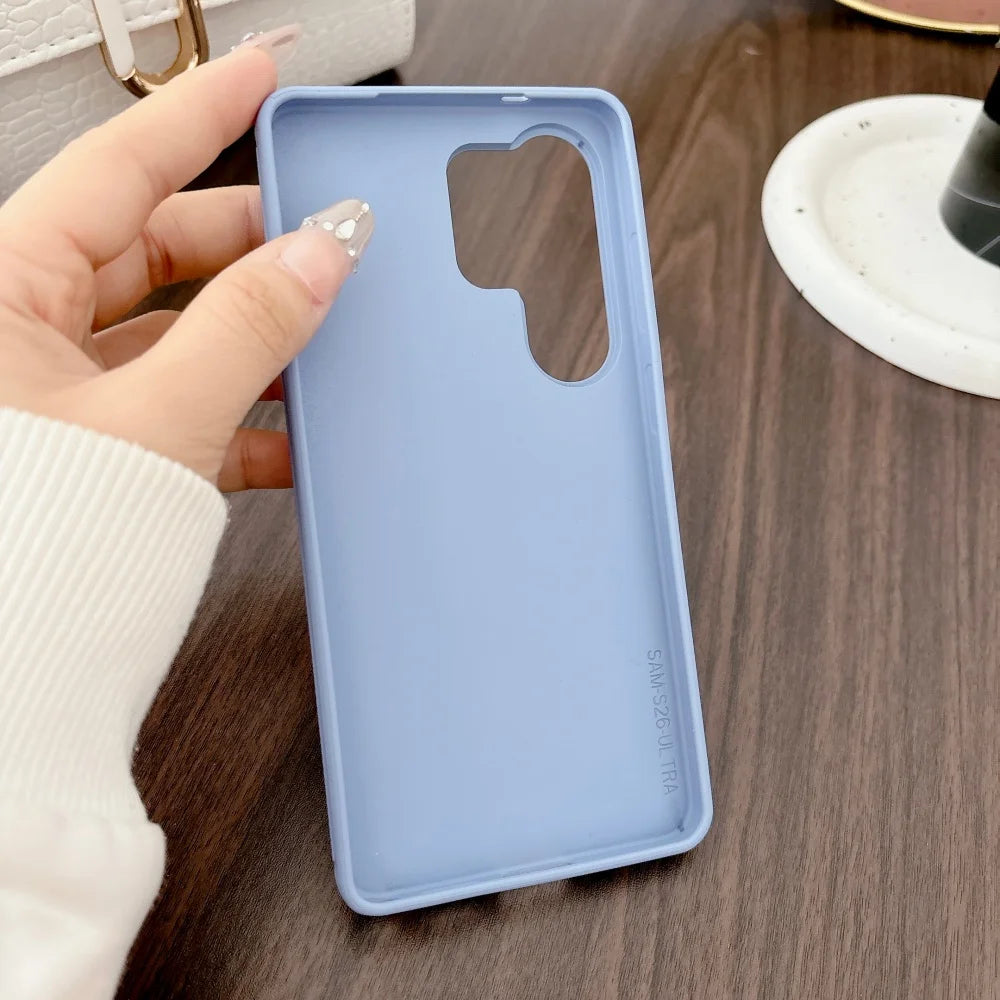 Luxury Plain Wrist Strap Holder Phone Case For Samsung Galaxy S26 S25 S24 S23 S22 Ultra Plus Wristband Protection Cover Bumper