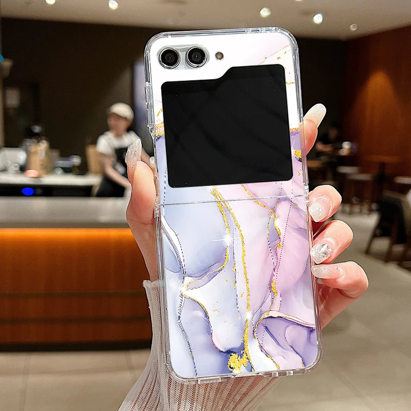 For Samsung Galaxy Z Flip 6 5 4 3 Case Luxury Watercolor Marble Pattern Hard Clear Folding Cover For Samsung Z Flip6 Flip5 Flip4