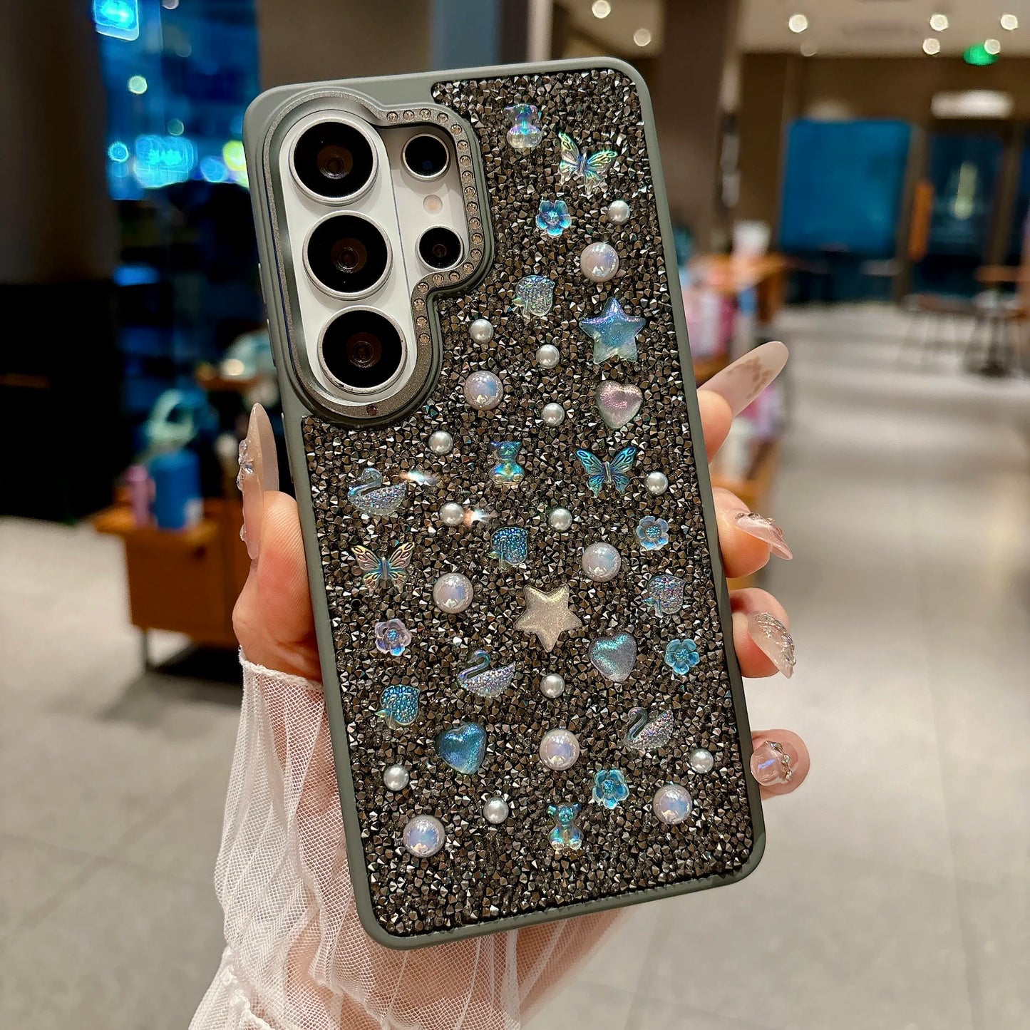 Luxury 3D Pearl Star Glitter Phone Case For Samsung Galaxy S26Ultra S25Ultra Korean Girl Shockproof Protection Back Cover