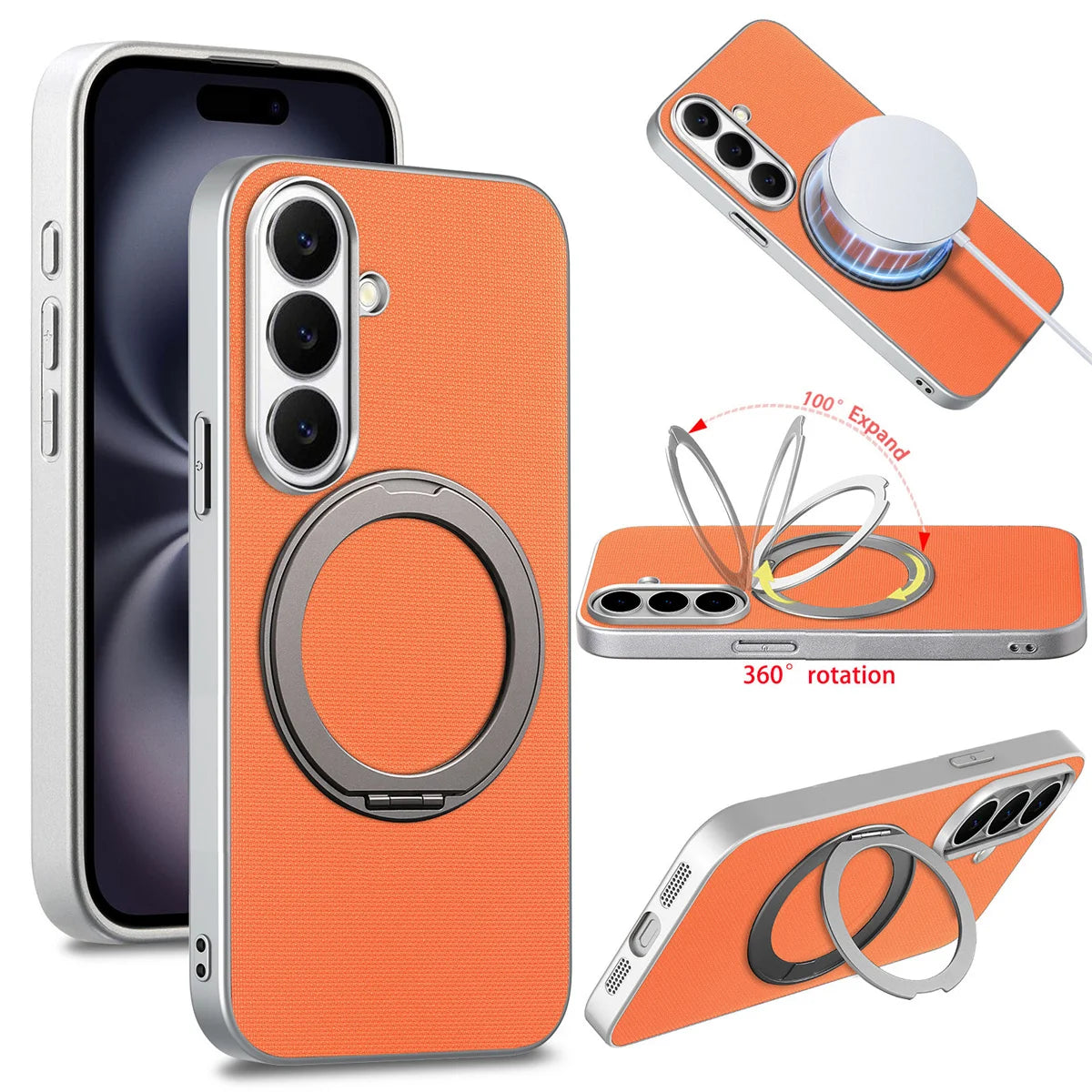 For Magsafe Magnetic Rotating Bracket Phone Case for Samsung Galaxy S26 S25 Ultra Plus S25 Edge S26+ Leather Protective Cover