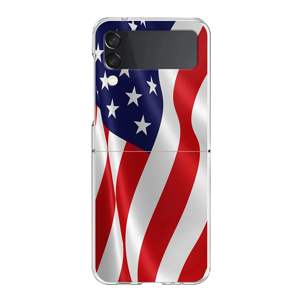 Phone Cover For Samsung Galaxy Z Flip 7 6 5 4 Case Transparent For Samsung Z Flip 3 Hard PC Shell American United States Flag