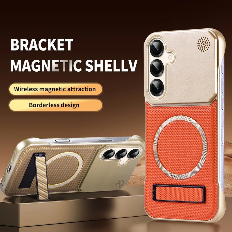 For Magsafe Magnetic Solid Color Leather Not Border Bracket Aromatherapy Phone Case For Samsung S25 Ultra S23 S22 S24 Ultra Plus