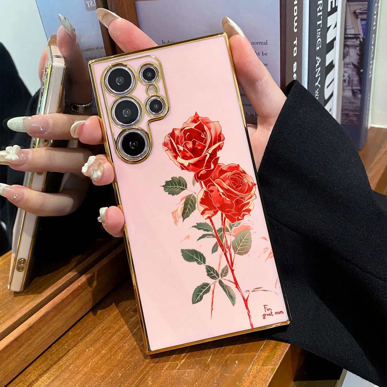 Luxury Plating Red Rose Pattern Design Phone Case For Samsung Galaxy S25 Ultra S24 S23 FE S22 S21 S20 Plus Silicone Back Cover