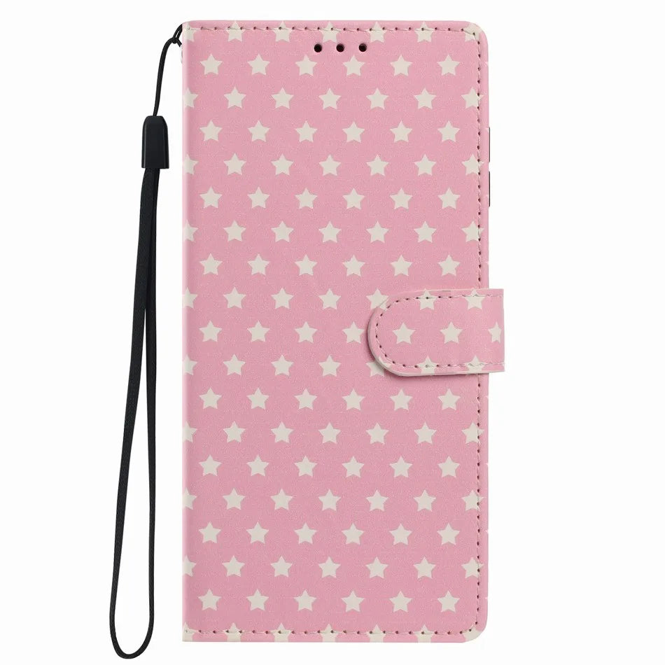 Cute Stars Leather Case For Motorola Moto G8 Edge 50 Pro 40 Neo 60 Fusion 70 Stylus One Action ThinkPhone 25 Wallet Phone Cover