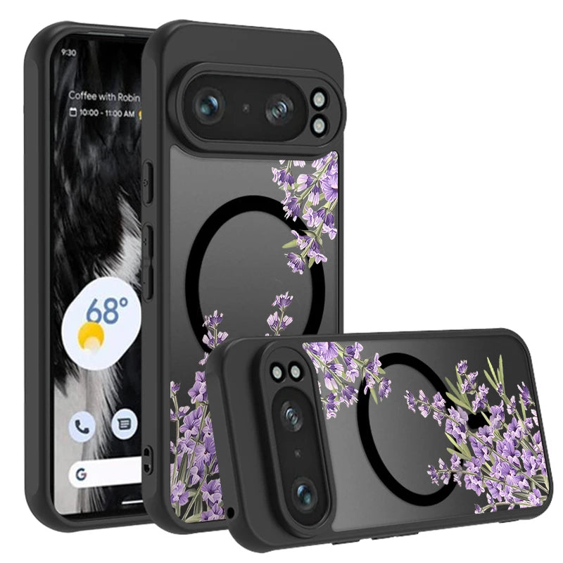 Matte Magnetic Case For Google Pixel 10 9 8 Pro 8A 9A Pixel 9 10 Pro XL For Magsafe Wireless Charging Purple Flowers Phone Cover