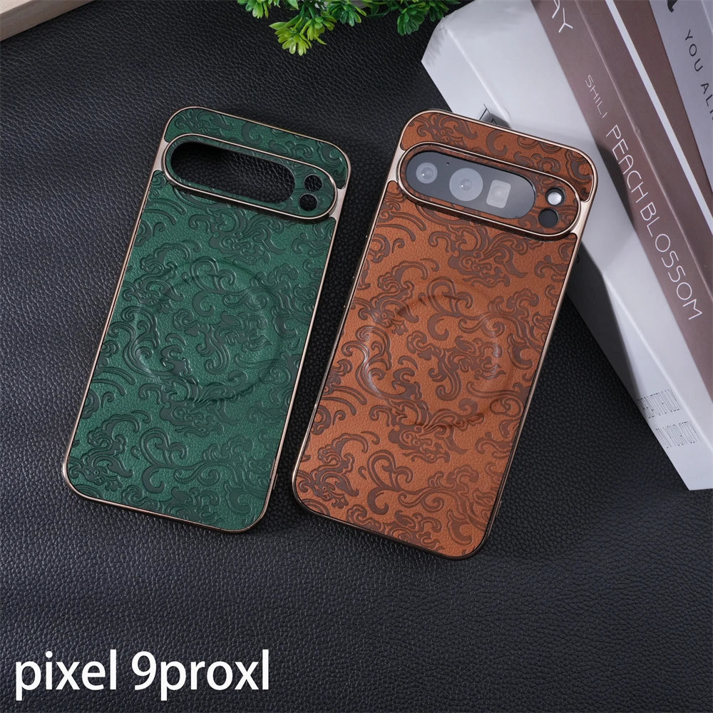 Luxury Advanced Texture Pattern Leather Phone Case For Google Pixel 9Pro 9 Pro XL Plating Protective Cover For Pixel 8 8A 8 Pro