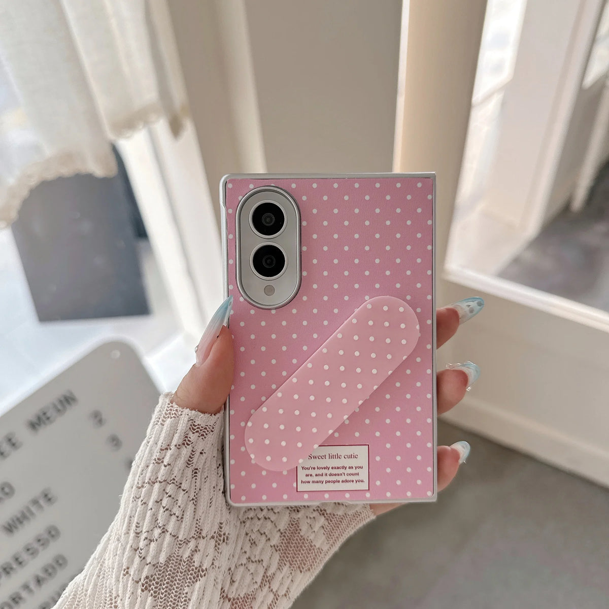 Creative Korean Full Screen Polka Dots Phone Case with Band-Aid Bracket for Samsung Galaxy Z Fold 8 Wide Z Fold 8 Back Cover