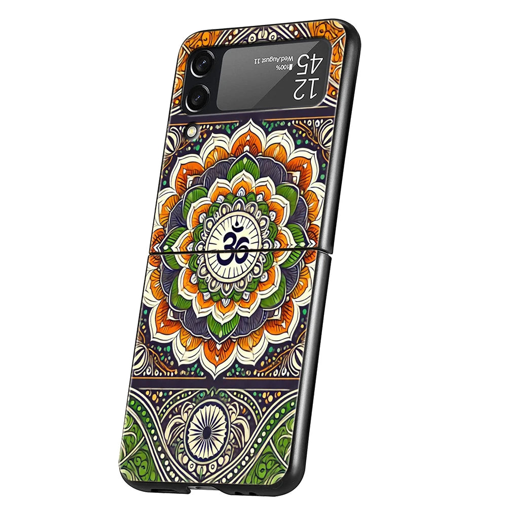 Indian Pattern Mandala Hard PC Phone Case For Samsung Galaxy Z Flip 7 6 5 4 Black Cover For Galaxy Z Flip 3 Foldable Capas Coque