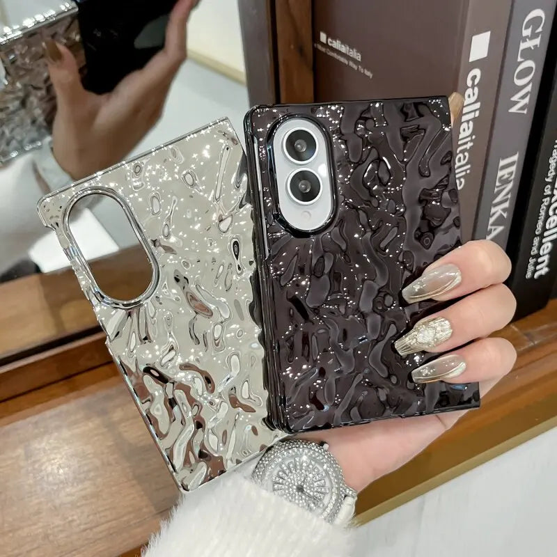 Unique Water Ripple Wrinkles Plating Case For Samsung Z Fold 8 Ultra Fold8 Wide Galaxy Z Fold 7 6 5 4 Slim Mat Shockproor Cover