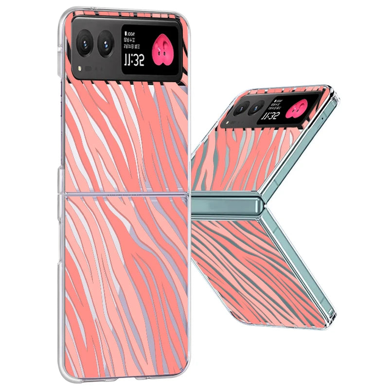 Stripe Pattern Clear Hard Phone Case For Motorola Razr 40 50 Ultra Fall Protection Folding Cover For Moto 40Ultra Razr40 Razr50