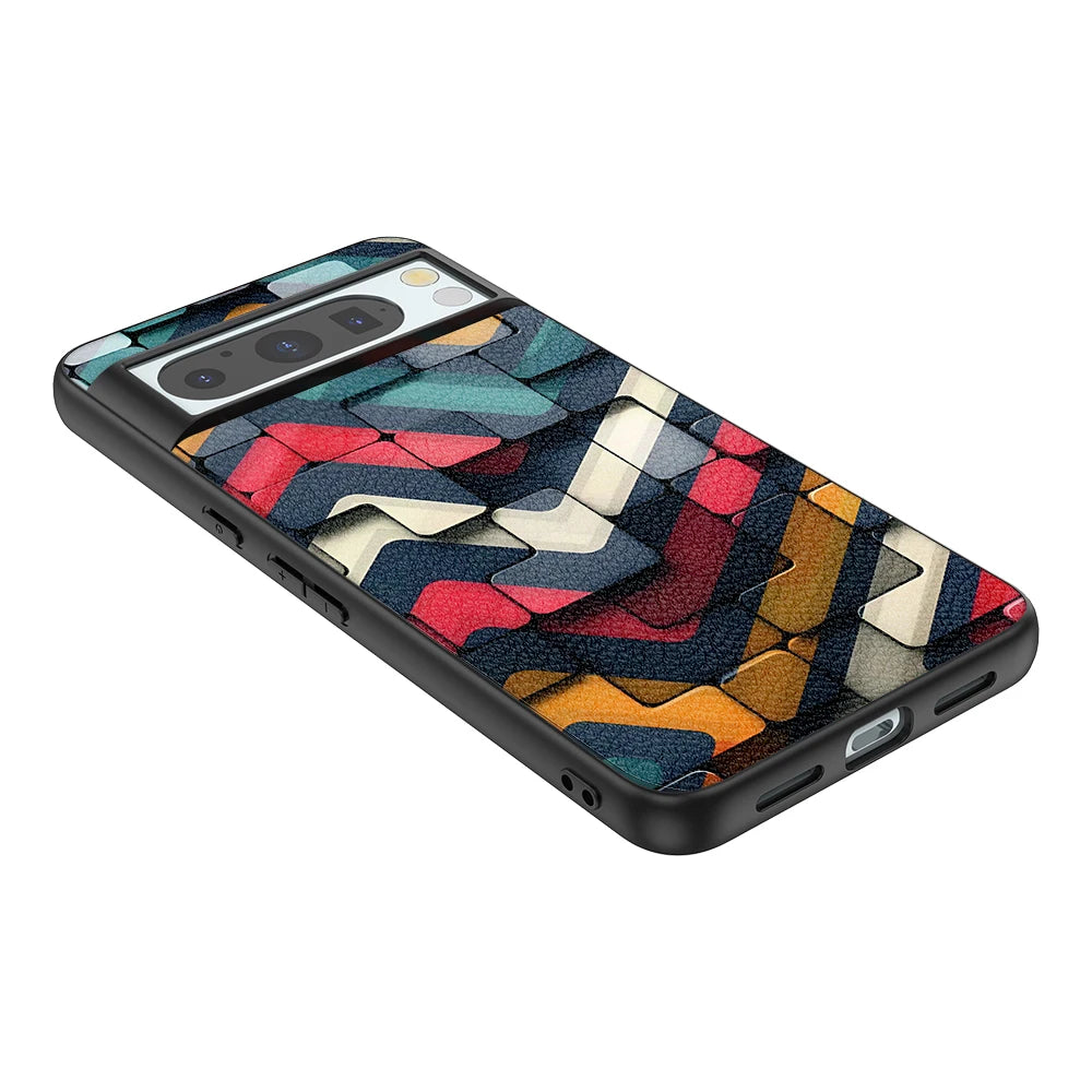 Back Cover Leather Case for Google Pixel 4 XL 4A 5 5A 5G 6 Pro 6A 7 Pro 7A 8 Pro 8A High Quality with Color Block Pattern Print