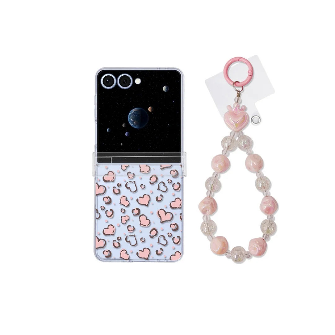 Transparent Love Heart Pink Phone Case For Samsung Galaxy Z Flip7 FE Flip 7 6 5 5G Flip5 Flip6 Shockproof Bumper Hard PC Cover