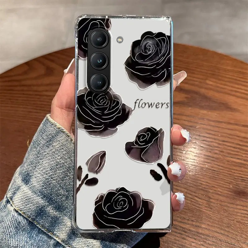 Pink Flower Pattern Phone Case For Samsung Galaxy Z Fold 7 Z Fold 6 5 Z Fold 4 3 2 Z Fold SE W25 Shockproof Protection Cover