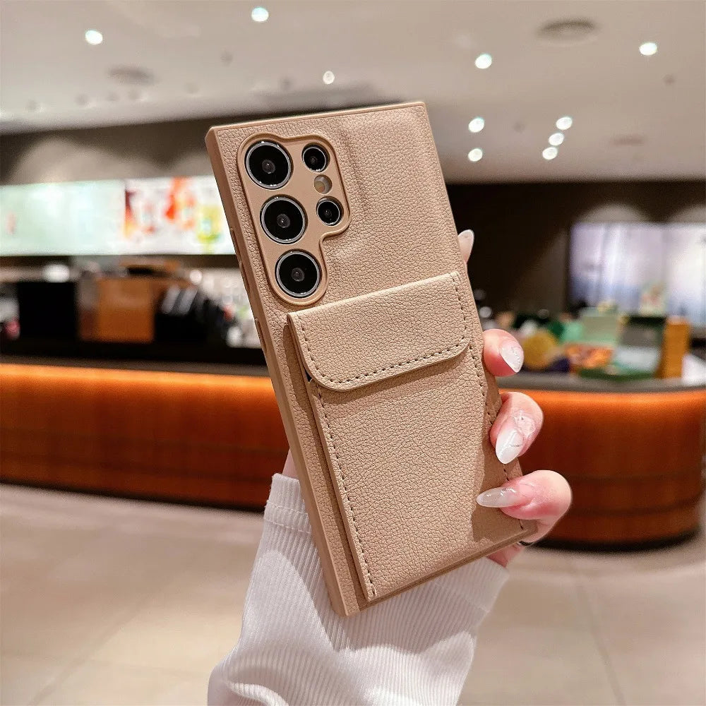 Vegan Leather Solid Color Wallet Case For Samsung Galaxy S26 Ultra S25 S24 S23 Plus Card Slot Stand Anti-Shock Cover