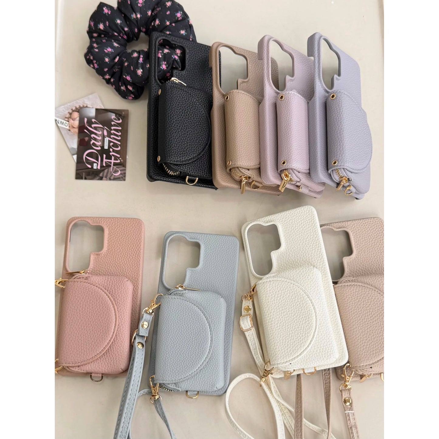 Crossbody Long Lanyard Leather Cards Bag Case for Samsung S26 Ultra S25 S24 Plus A17 A07 A57 A37 Built in Makeup Mirror Cover