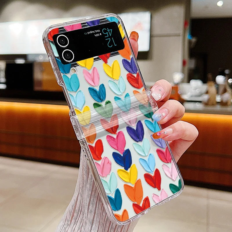 For Samsung Galaxy Z Flip7 FE Flip6 Case Love Pattern Shockproof Clear Folding Phone Case For Samsung Galaxy Z Flip 7 6 5 4 3 5G