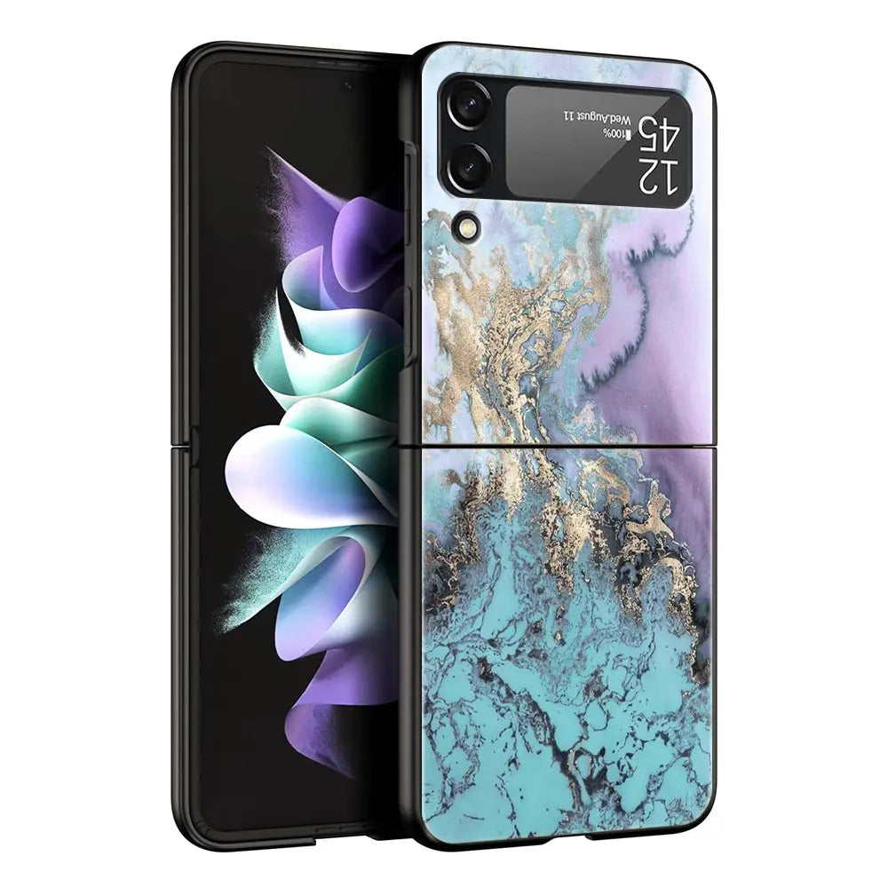 Vintage Marble Hard PC Phone Case For Samsung Galaxy Z Flip 7 6 5 4 Black Cover For Galaxy Z Flip 3 Foldable Fundas Shell Capas