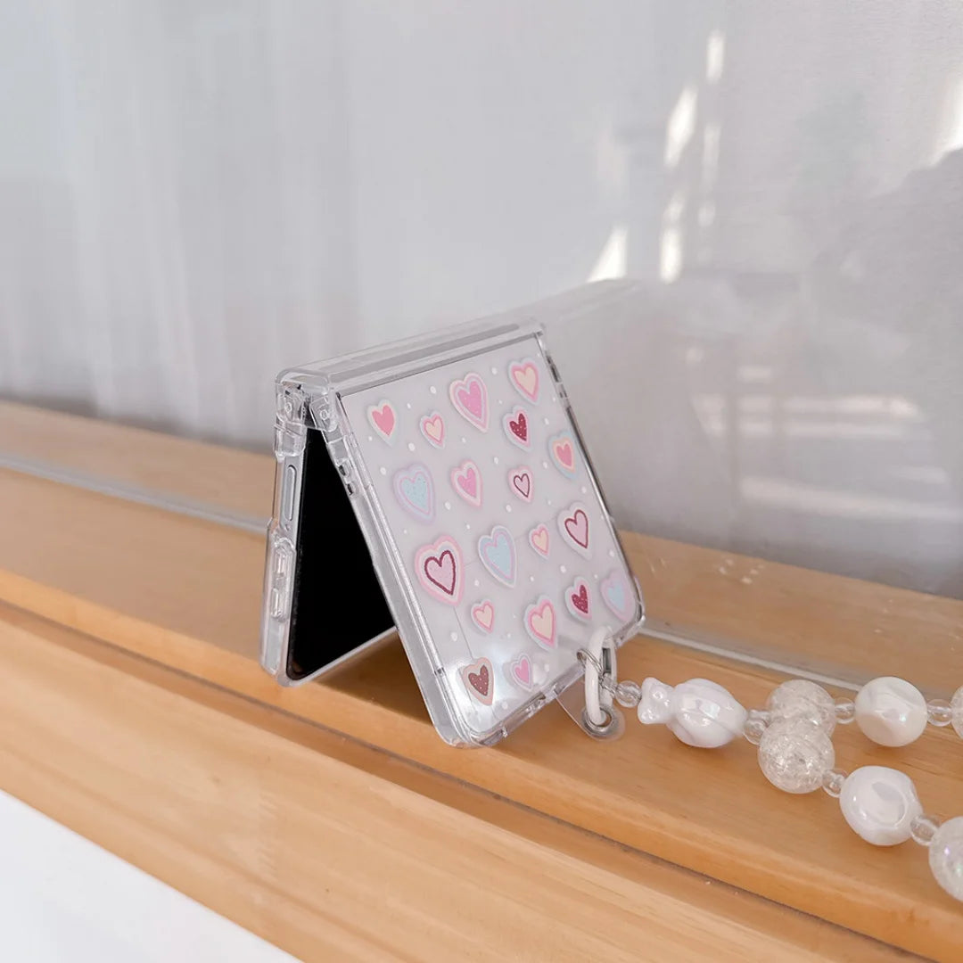 Transparent Love Heart Pink Phone Case For Samsung Galaxy Z Flip7 FE Flip 7 6 5 5G Flip5 Flip6 Shockproof Bumper Hard PC Cover