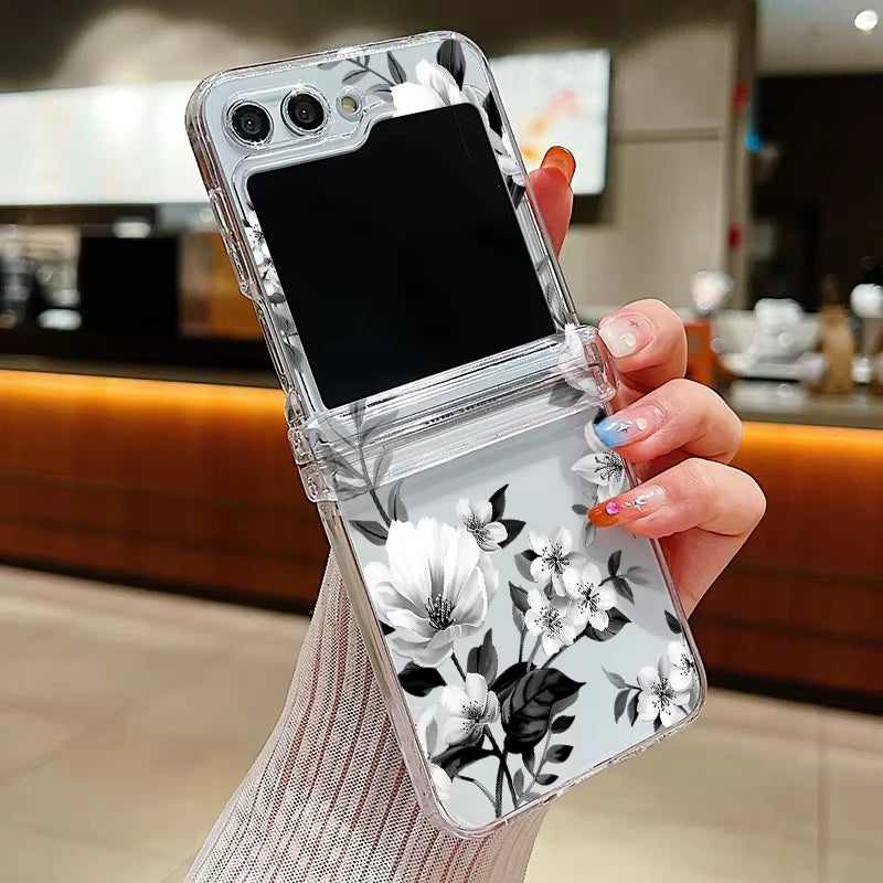 Flowers Pattern Clear Case For Samsung Galaxy Z Flip 7 FE 6 5 4 5G Folding Soft TPU Phone Cover For Samsung Z Flip5 Flip6 Flip7