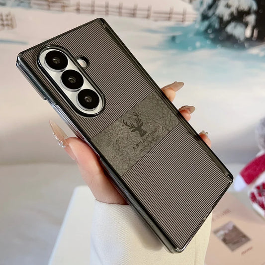 For Samsung Galaxy Z Fold 7 6 5 4 Case Magnetic Leather Deer Pattern Hinge Thin Shockproof PC Wireless Charge Cover For ZFold7