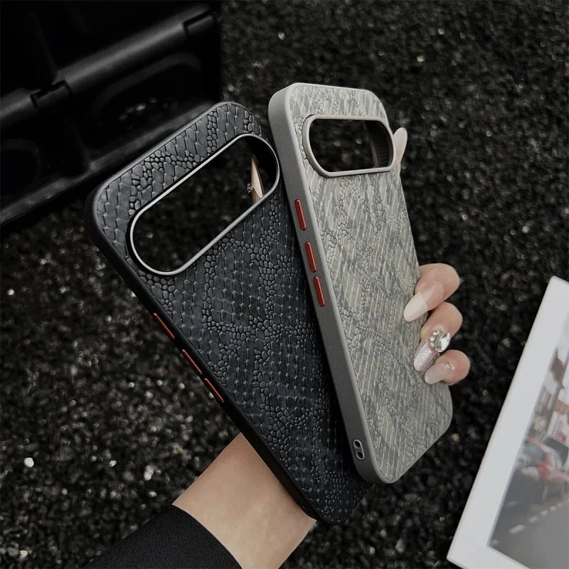 Luxury Business Black Grey Snake Pattern PU Leather Phone Case for Google Pixel 9 10 Pro XL 9Pro 9A Soft Silicon Back Cover