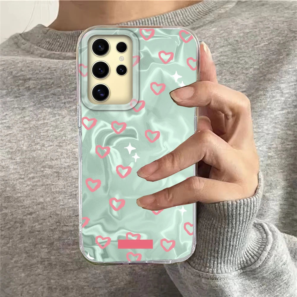 Pink Heart Love Women Girls Pattern Phone Case For Samsung Galaxy S24 S22 S23 S25 Edge S21 Plus S20 FE Ultra Shell Back Cover