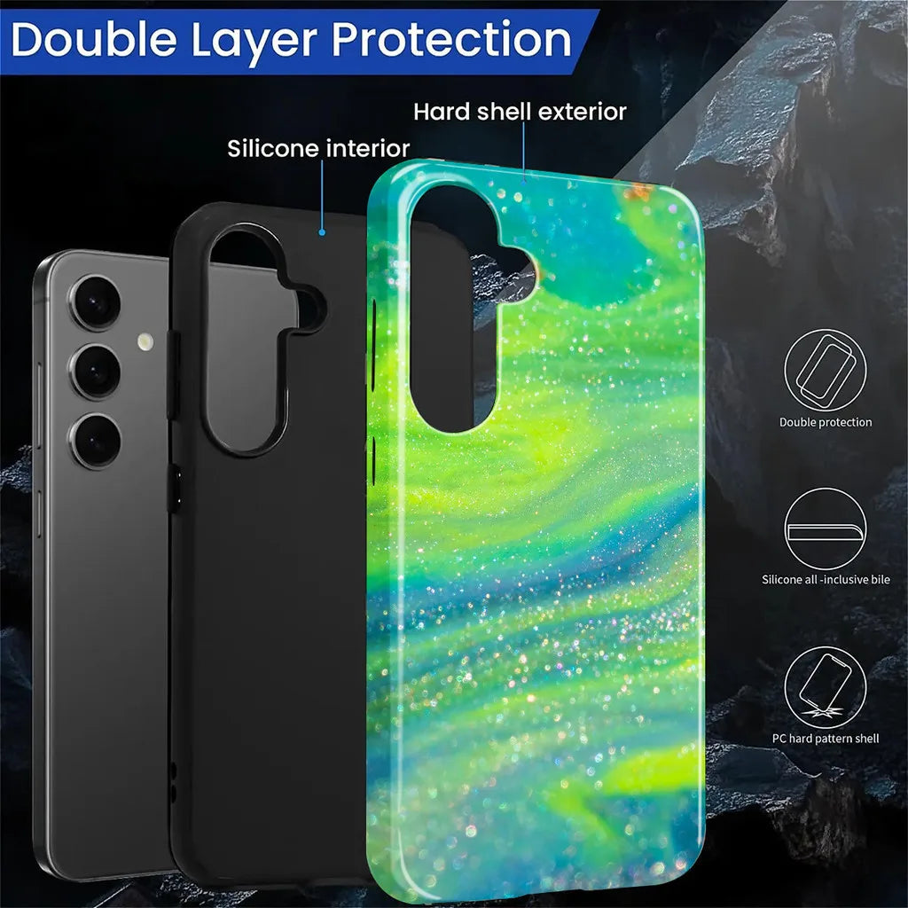 2 in 1 Dual Layer Case For Samsung S26 S23 S24 S25 Plus Ultra A16 A26 A36 A56 5G Fluorescent Green Pattern Shockproof Cover