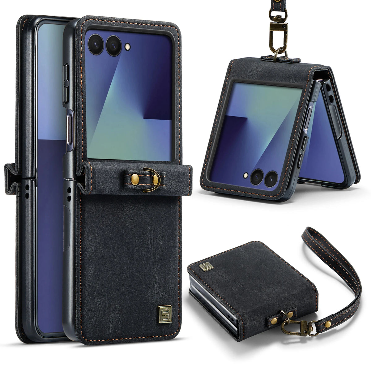 Retro Wrist Strap Leather Phone Case for Samsung Galaxy Z Flip 8 7 FE 6 5 4 Shockproof Comfortable Grip Slim Fit Portable Cover