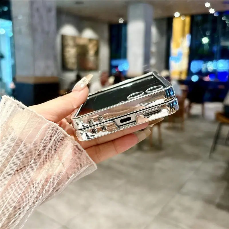 Glitter Bling Plaid Diamond Phone Case For Samsung Galaxy Z Flip 7 Flip6 ZFlip 5 4 Luxury Rhinestone High-end Plating Hard Cover